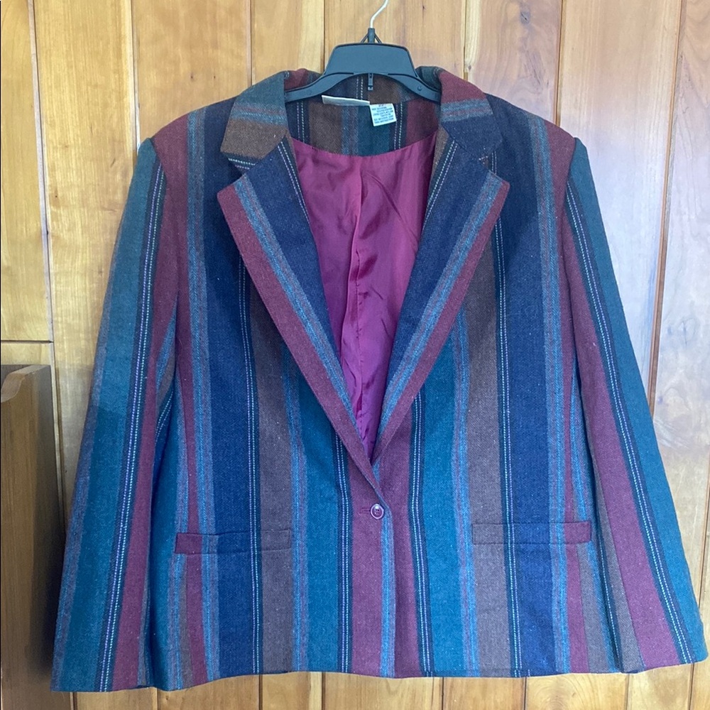 Vintage 70’s Vibrant Blue and Red Striped Blazer with Notched Lapels